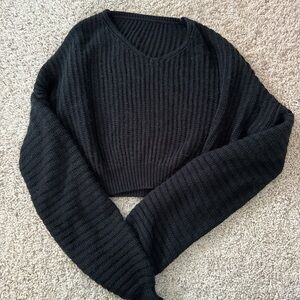 Black Knit V-Neck Sweater